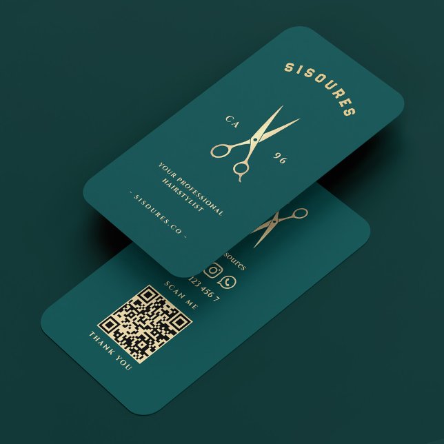 Carte De Visite Ciseaux or Barbier Turquoise foncé Barbre minimal (Gold Scissors Barbershop Dark Teal Minimal Barber Business Card
)