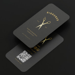 Carte De Visite Ciseaux Or Coiffeur minimaliste Qr Code