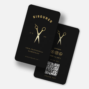 Carte De Visite Ciseaux Or Coiffure minimaliste Qr Code Busin
