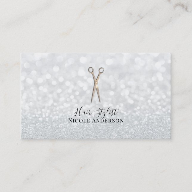 Carte De Visite Ciseaux or rose Parties scintillant blanche Chic H (Devant)
