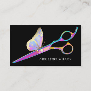 Carte De Visite ciseaux papillon sur coiffeur noir