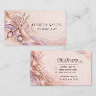 Carte De Visite Ciseaux Rose Gold Rose Pâle Coiffeur Salon de Coif