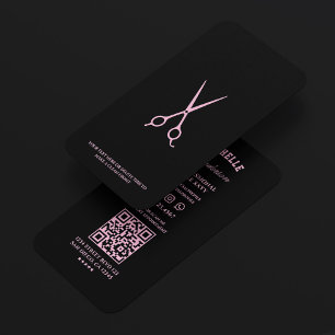 Carte De Visite Ciseaux Rose Noir Minimaux De Barbier Barbershop
