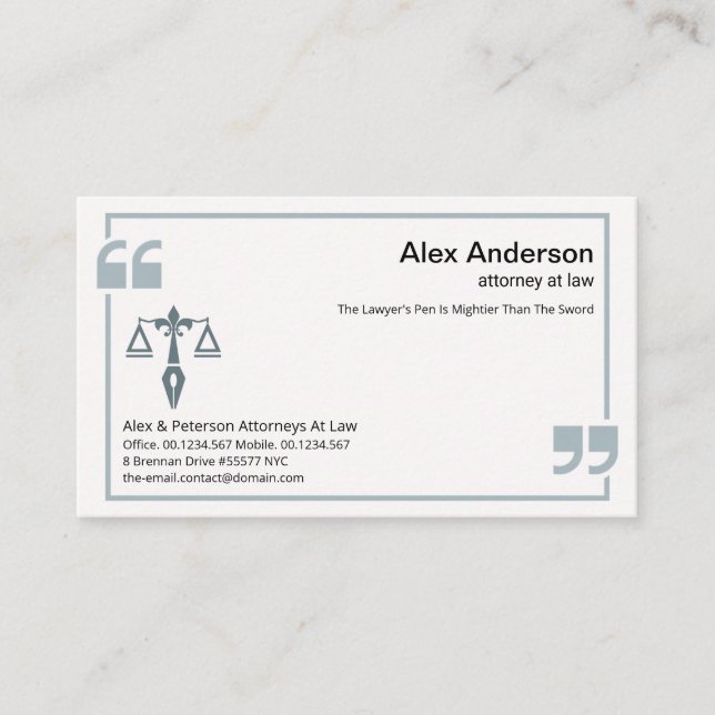 Carte De Visite Citation Bleue Mark Frame Droit Scales De Justice (Devant)