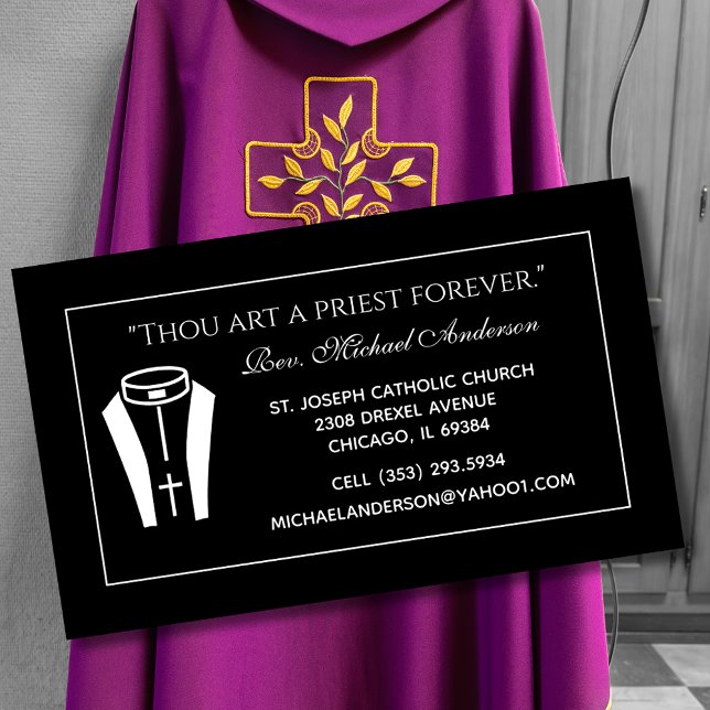 Carte De Visite Citation de l'Écriture Noire du prêtre catholique (Créateur téléchargé)