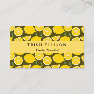 Carte De Visite Citrons jaunes et motif vert olive : Citrus modern