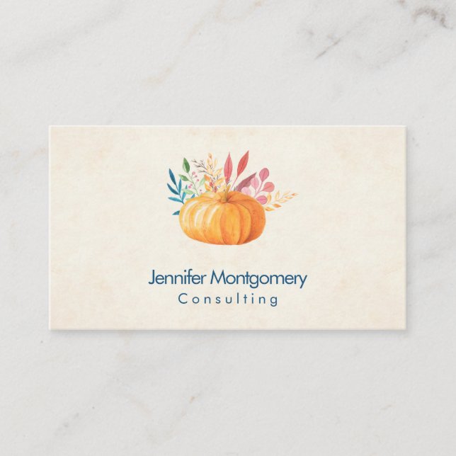 Carte De Visite Citrouille d'aquarelle orange sur Faux Parchment (Devant)