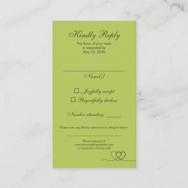 Carte De Visite Citrus Green Elegant Calligraphy Wedding RSVP Card (Devant)