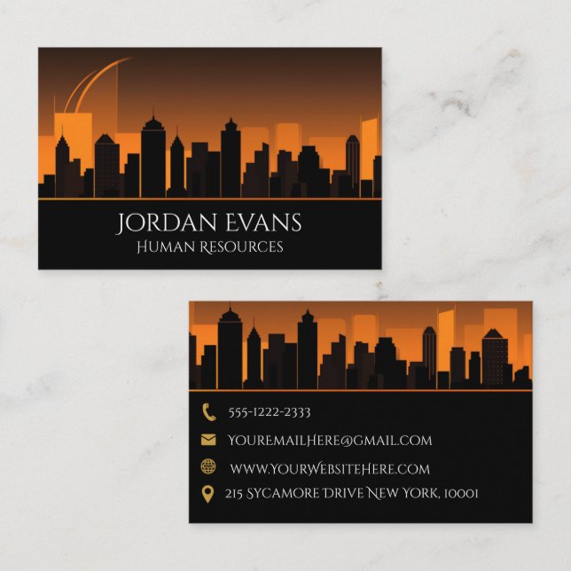 Carte De Visite City Skyline Professional Orange et Black Business (Devant / Derrière)