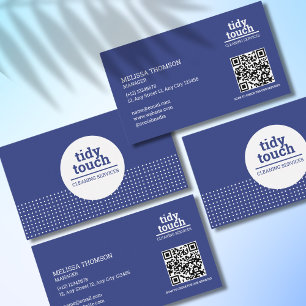 Carte De Visite Clair Moderne Bleu Blancs Pois Nettoyage