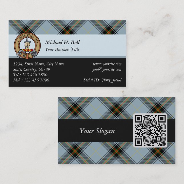 Carte De Visite Clan Bell Crest sur Tartan (Devant / Derrière)