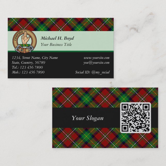 Carte De Visite Clan Boyd Crest sur Tartan (Devant / Derrière)