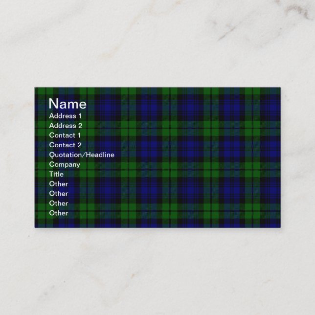 Carte De Visite Clan de Campbell de tartan de Blackwatch (Devant)