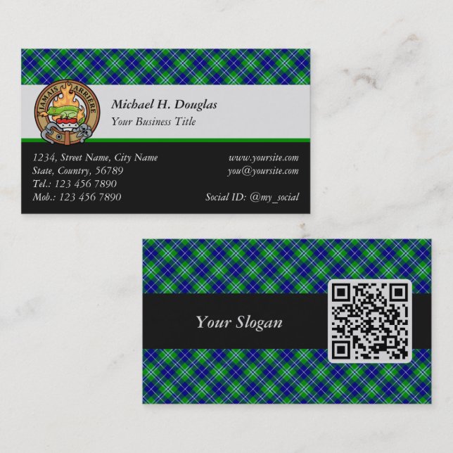 Carte De Visite Clan Douglas Crest sur Tartan (Devant / Derrière)
