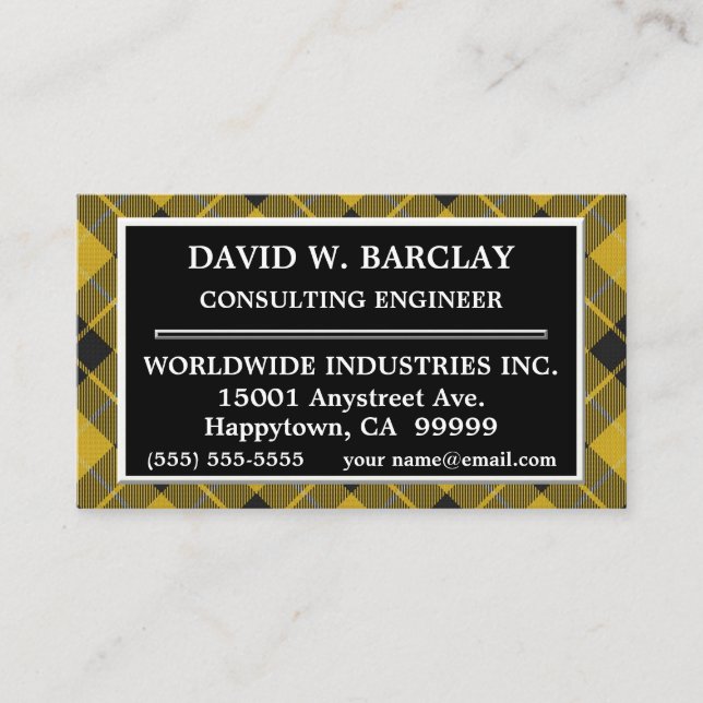 Carte De Visite Clan écossais Barclay jaune Tartan noir plaid (Devant)