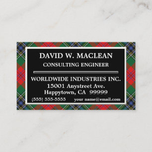 Carte De Visite Clan écossais MacLean Tartan Plaid