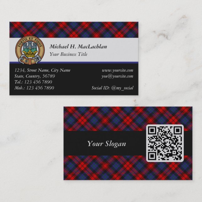 Carte De Visite Clan MacLachlan Crest sur Tartan (Devant / Derrière)