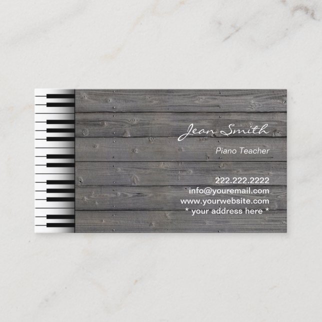Carte De Visite Classe Bois Arrière - plan Musique Piano Enseignan (Devant)