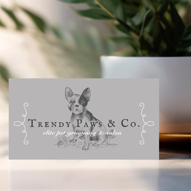 Carte De Visite Classé Boutique Style Animaux Salon Français Bulld (Classy Boutique Style Pet Salon French Bulldog Business Card)