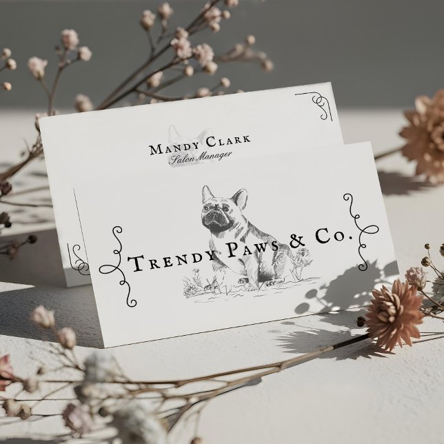 Carte De Visite Classé Boutique Style Pet Salon French BullDog (Classy Boutique Style Pet Salon French BullDog Business Card)