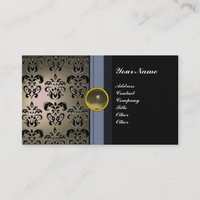 Carte De Visite CLASSE DAMASK GEM MONOGRAM noir gris (Devant)