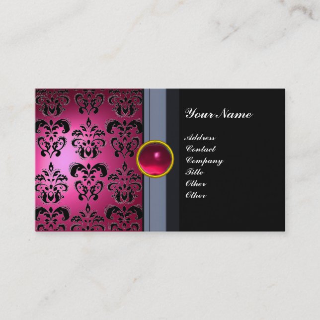 Carte De Visite CLASSÉ DAMASK GEM MONOGRAM rose noir (Devant)