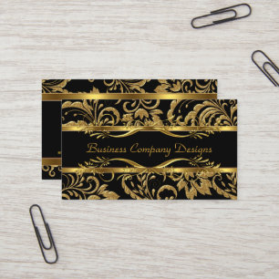 Carte De Visite Classe Élégant Or Noir Aspect Damassé Embossé