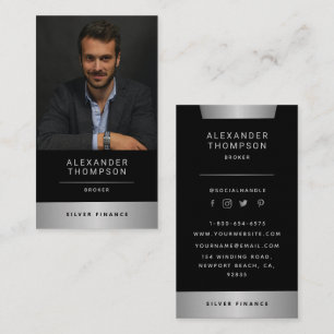 Carte De Visite Classé élégant PDG Argent Photo professionnelle