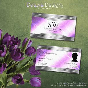 Carte De Visite Classé Lilac Silver Shimmer Frontières Monogramme 