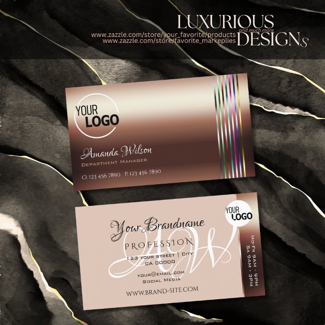 Carte De Visite Classé Rose Golden Colorful Stripes ajouter Logo N (Créateur téléchargé)