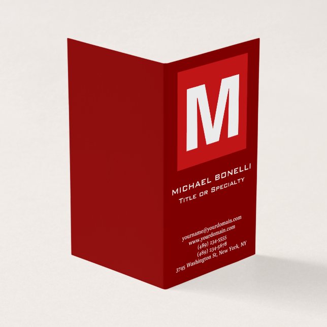 Carte De Visite Classic chic chic rouge foncé blanc monogramme cla (Extérieur)