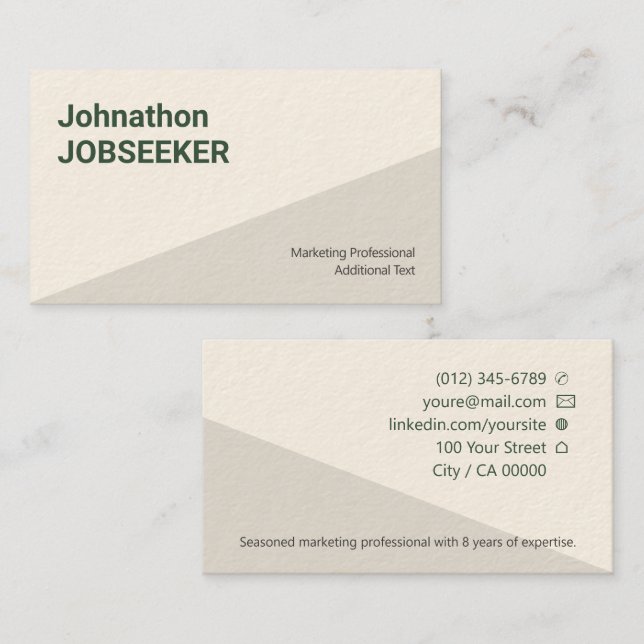Carte De Visite Classic Clean Job Seeker Jobseeker Crème Beige Tan (Devant / Derrière)