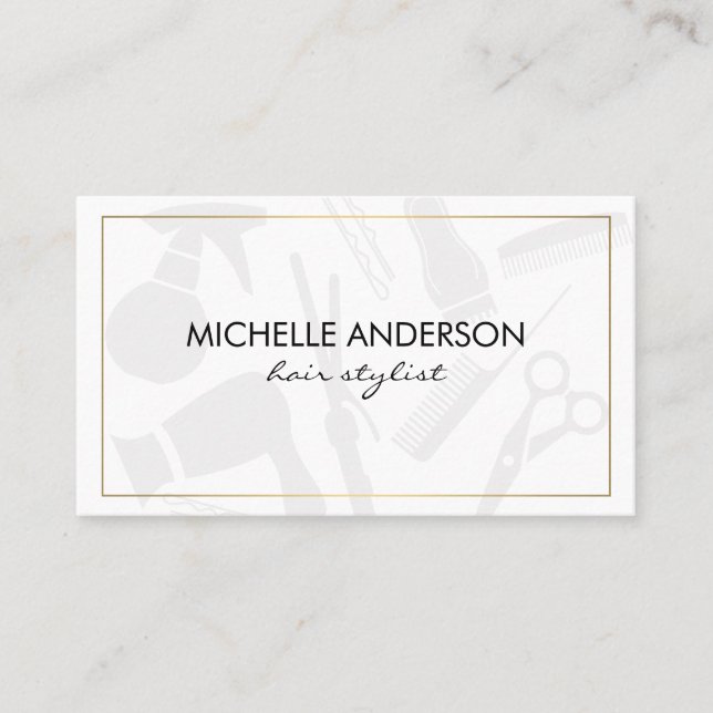 Carte De Visite Classic Gold Border Hair Stylist (Devant)
