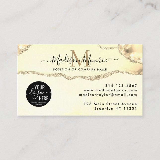 Carte De Visite Classic Gold Parties scintillant Custom Logo Agate (Devant)