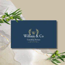 Classic Laurel Wreath Navy Blue Gold Monogramme