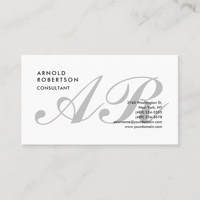 Carte De Visite Classic Monogramme Plain Trendy Professional (Devant)