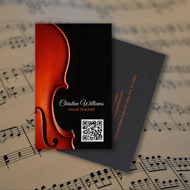 Carte De Visite Classical String Music Teacher Professional QRcode (Classical String Music Teacher Professional QRcode Business Card)