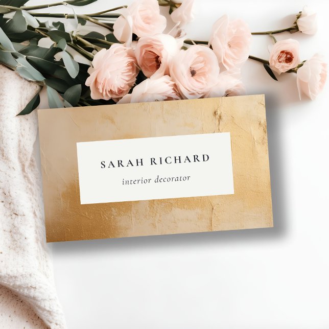 Carte De Visite Classique Artistique Chic Beige Or Peinture Textur (Créateur téléchargé)