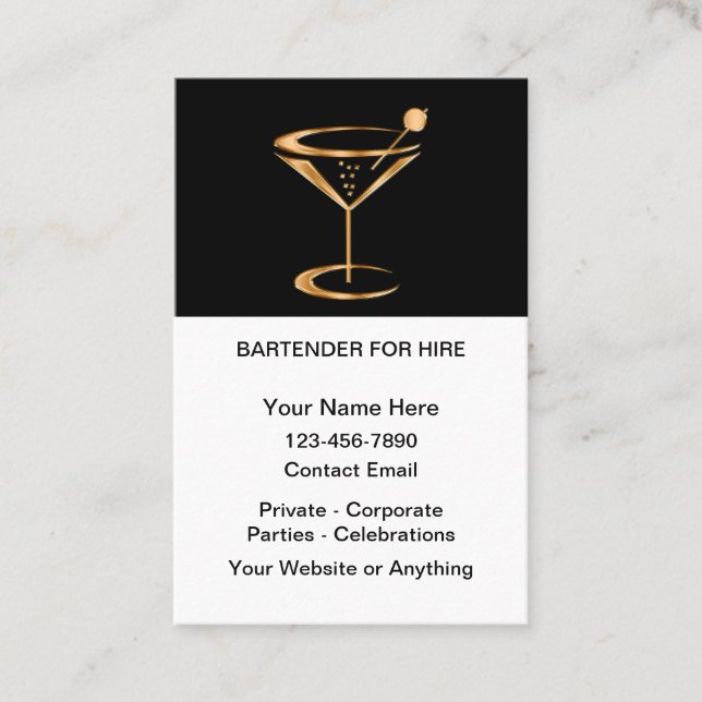 Carte De Visite Classy Bartender For Hire  (Devant)