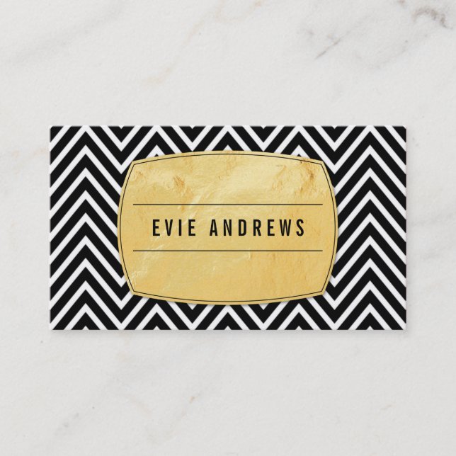 Carte De Visite CLASSY bold chevron motif panneau en or noir (Devant)
