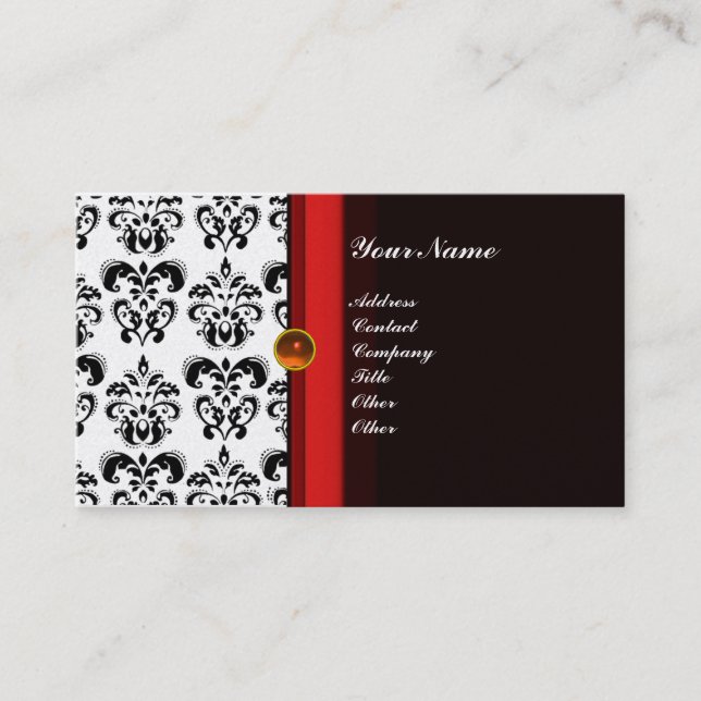 Carte De Visite CLASSY DAMASK MONOGRAM noir topaz orange platine (Devant)