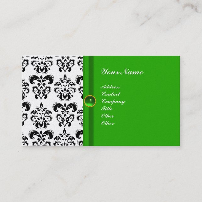 Carte De Visite CLASSY DAMASK MONOGRAM vert émeraude platine (Devant)