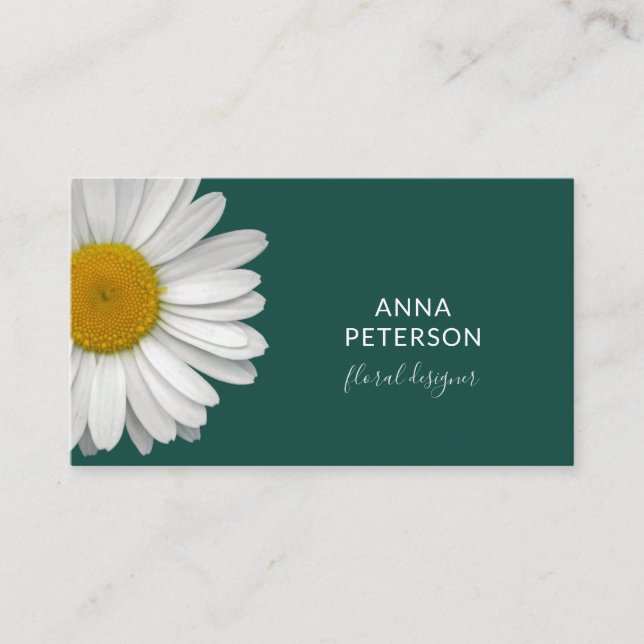 Carte De Visite Classy Modern Elegant Daisy Flower on Teal (Devant)