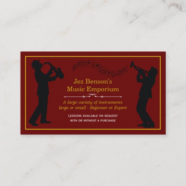 Carte De Visite Classy Music Store Gold Silhouettes (Devant)