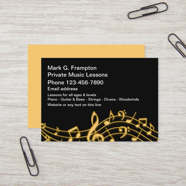 Carte De Visite Classy Private Music Leçons busins (Devant/Arrière en situation)