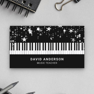 Carte De Visite Clavier de Piano Confettis Argentés Musicien Piani