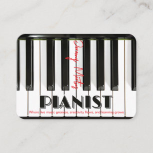 Carte De Visite Clavier de Piano Moderne Rouge Noir Pianiste