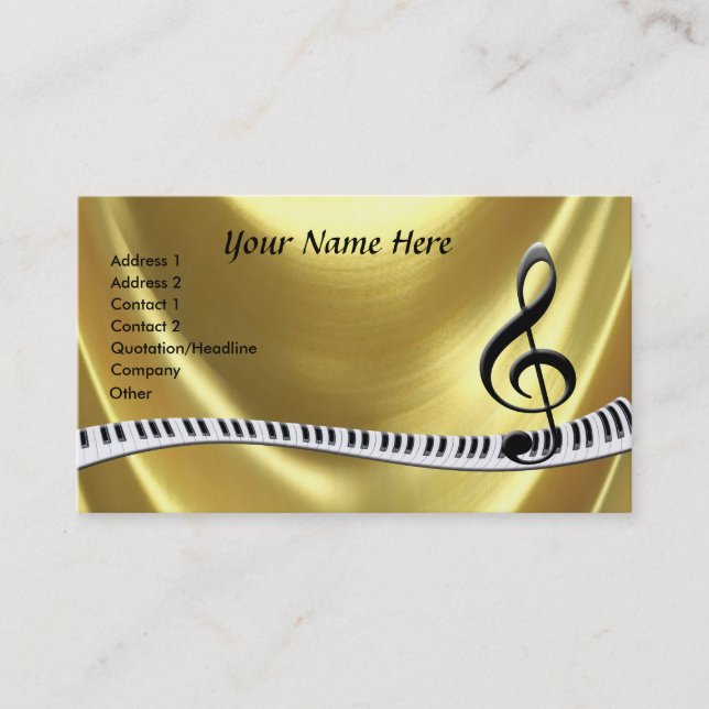 Carte De Visite Clavier G-Clef Gold Piano (Devant)