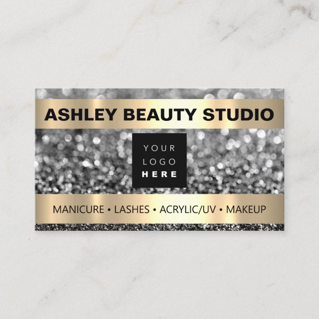 Carte De Visite Clé de maquillage Clou Styliste Logo Gris Parties  (Devant)