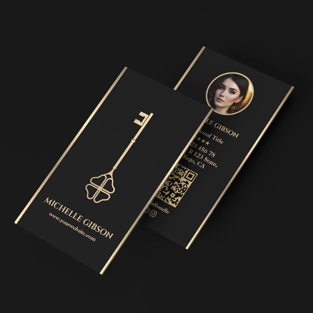 Carte De Visite Clé d'hypothèque minime Elegant Realtor Noir (Minimal Elegant Realtor Photo Mortgage Key Black Business Card
)